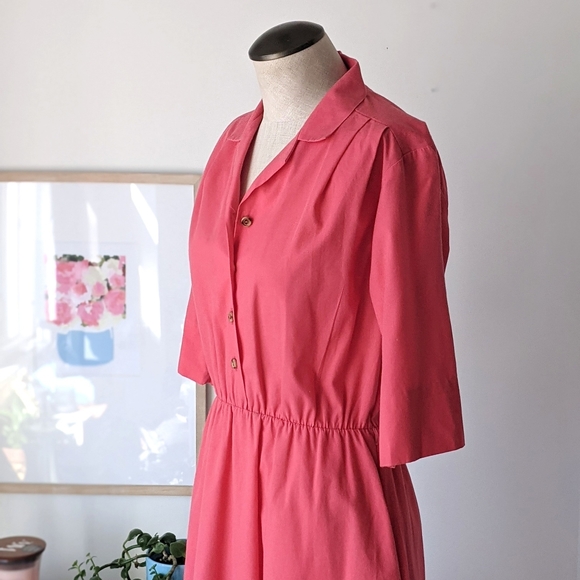 vintage 60s style pink button up shirt dress - Picture 5 of 13